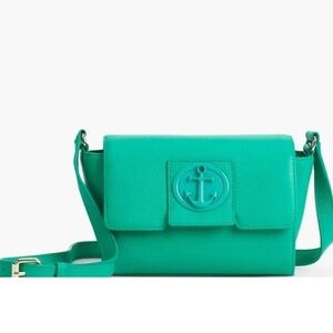 Talbots Green Pebble Leather Crossbody Handbag Purse Anchor Coastal Colorful